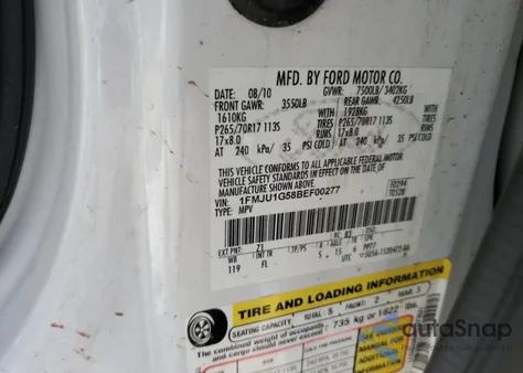 2011 Ford Expedition Xl из США, поврежденный, VIN 1FMJU1G58BEF00277